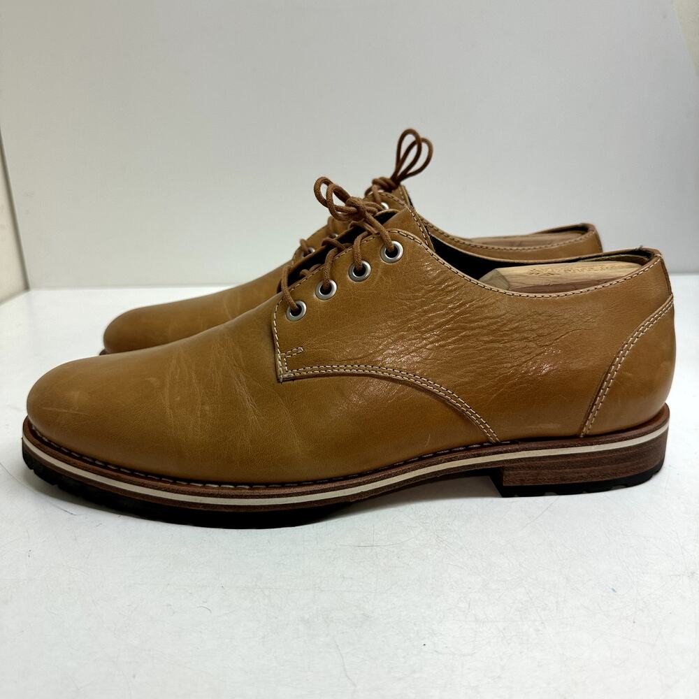 NWOT Helm Nils Blucher Plain Toe Derby Tan Box Leather Made in Brazil US 11 D